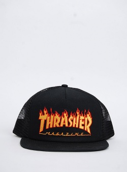 Thrasher Embroided flame logo mesh cap Black
