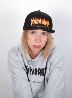 Thrasher Embroided flame logo mesh cap Black