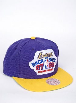 Mitchell and Ness Lakers b2b 8788 champs snapback Purple yellow