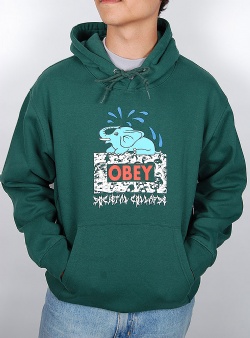 Obey Societal collapse hood fleece Dark cedar