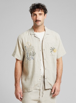 Dedicated Marstrand shirt linen emb Ecru