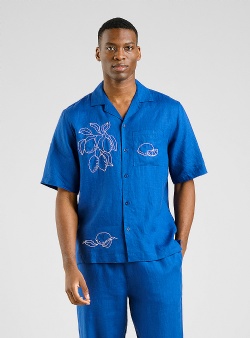 Dedicated Marstrand shirt linen emb Limoges Blue