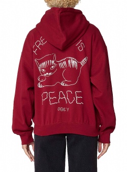 Obey Peace baggy relaxed zip hood Rhubarb