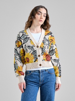Dedicated Kanan sunflower cardigan aop Vanilla white