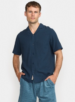 Revolution Structured short sleeved cuban shirt Navy