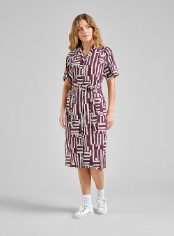 Dedicated Orrefors lines and sticks shirt dress Fig red