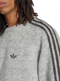 adidas originals 3 Stripes fluffy knit crew Medium grey heather